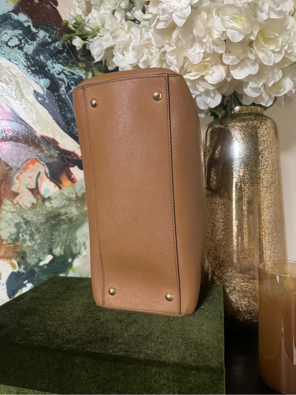 Michael Kors Caramel Brown Saffiano Dome Satchel - Picture 7 of 7